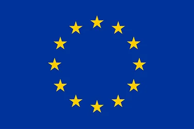 Logo de l’Union européenne, cercle de douze étoiles jaunes sur fond bleu